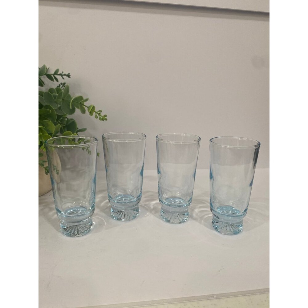 Vintage Star Sapphire Light Blue Footed Base 4" Juice Glasses-Set of 4